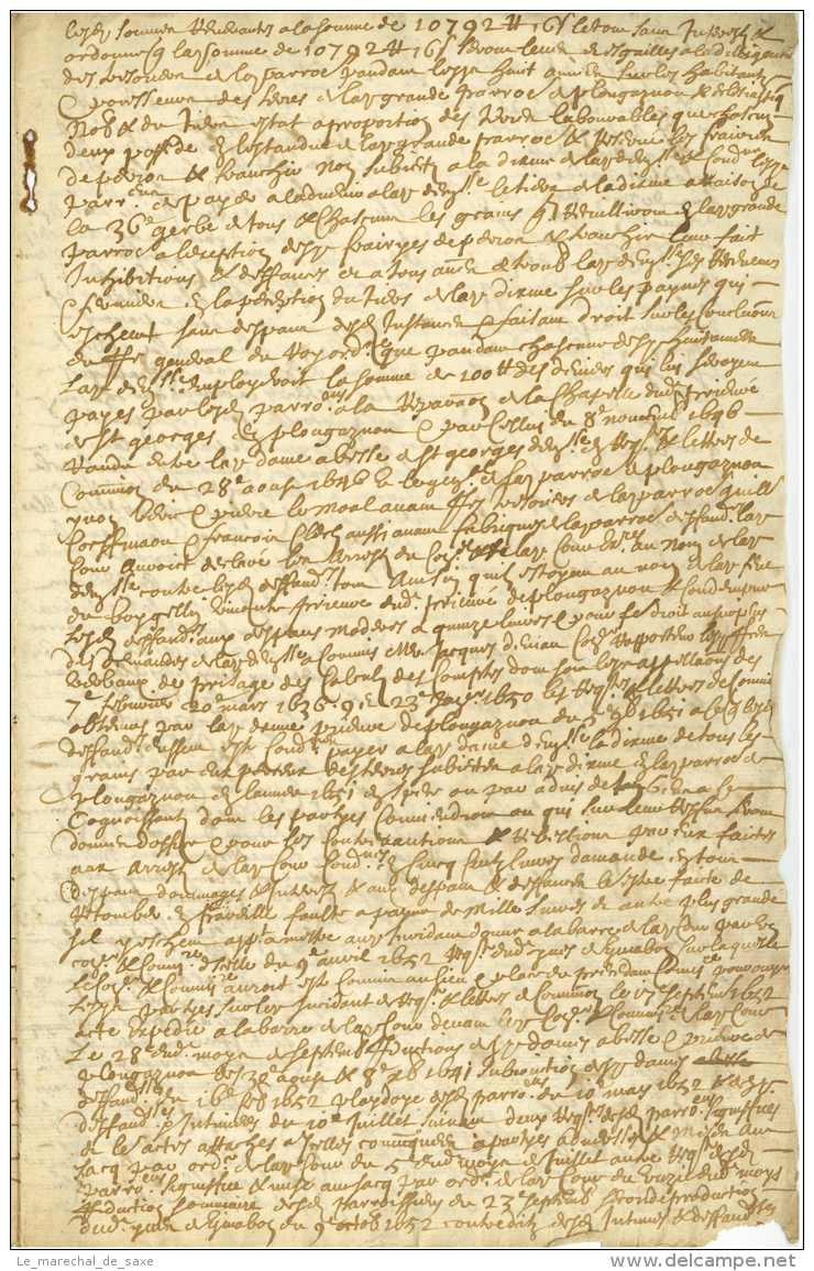 PLOUGASNOU (Finistère). Document Signé à MORLAIX, 24 Avril 1659 Avec La Copie D&rsquo;un Document De 1653 Concernant Cet - Manuscritos