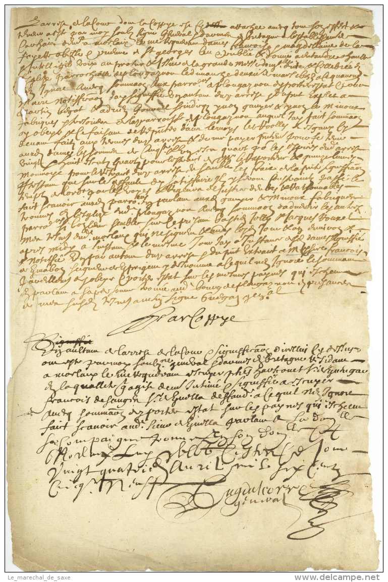 PLOUGASNOU (Finistère). Document Signé à MORLAIX, 24 Avril 1659 Avec La Copie D&rsquo;un Document De 1653 Concernant Cet - Manuscripts
