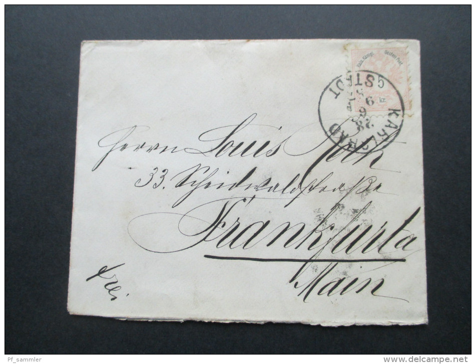 Österreich  1887 Nr. 41 Belege & Briefstk. 4x. Karlsbad Stadt Villa Shakespeare. 1 Zierumschlag / an Herrn Louis Roth
