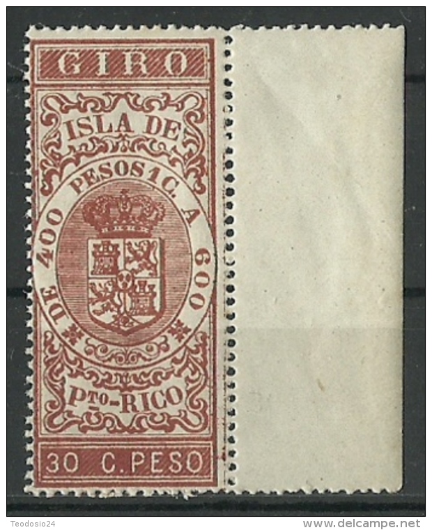 ESPAÑA COLONIAS GIRO ISLA DE PUERTO RICO  30 Cts. De Peso ** Mnh - Puerto Rico