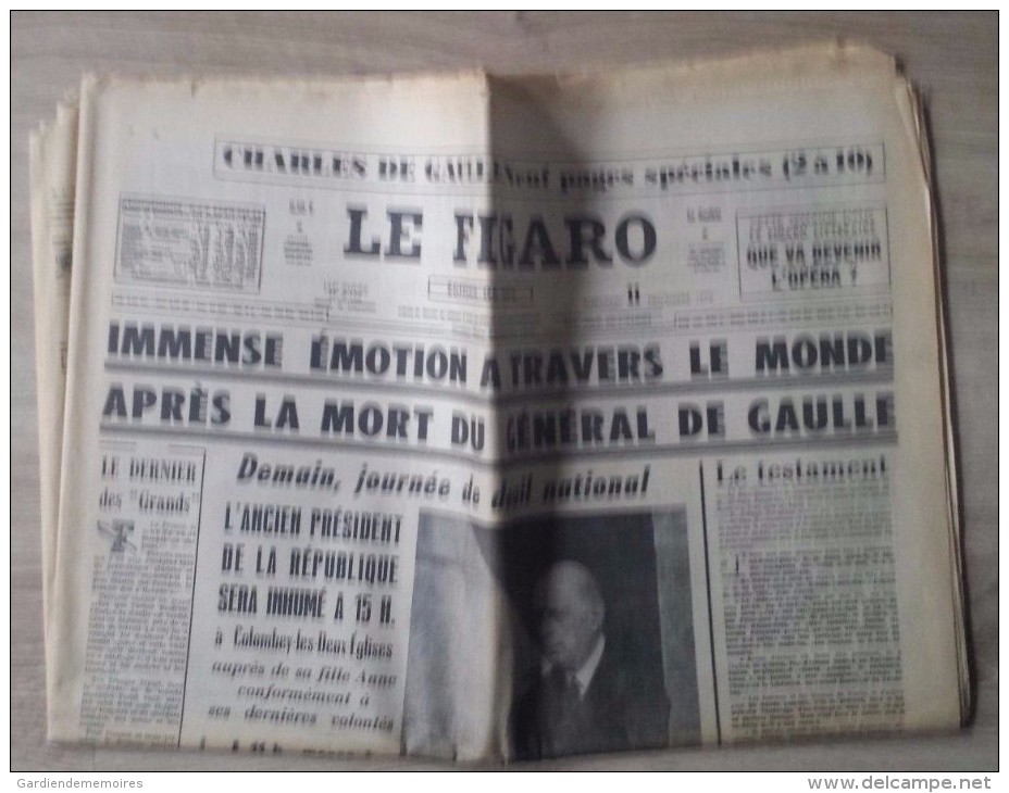 Journal Mort Du Général De Gaulle - Le Figaro édition De Paris Du 11 Novembre 1970. - 1950 à Nos Jours