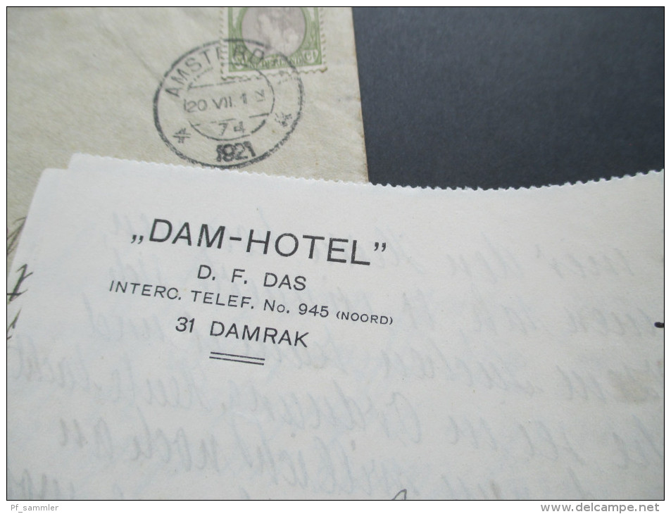 Niederlande 1921 Dam Hotel Damrak 31, Amsterdam. Nach Sao Paulo Brasilien. Schöne Destination!Mit Briefpapier des Hotels