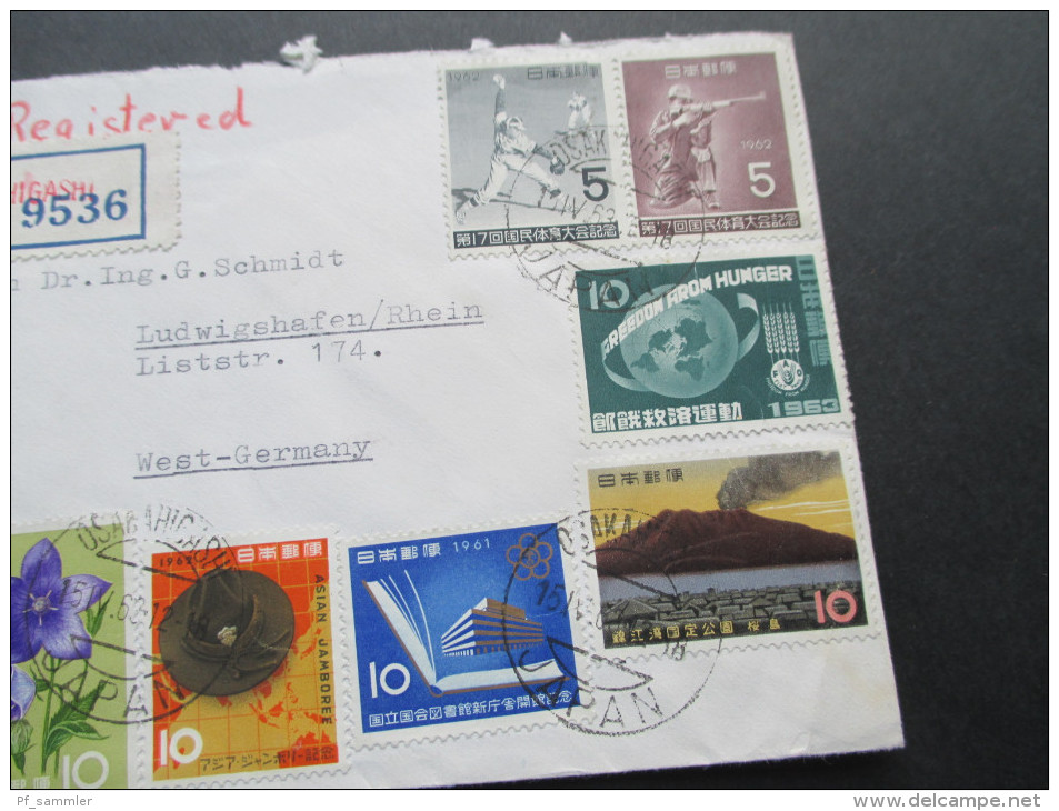 Japan 1963 Schöne Buntfrankatur. R-Brief Osaka Higashi. Luftpost - Cartas & Documentos