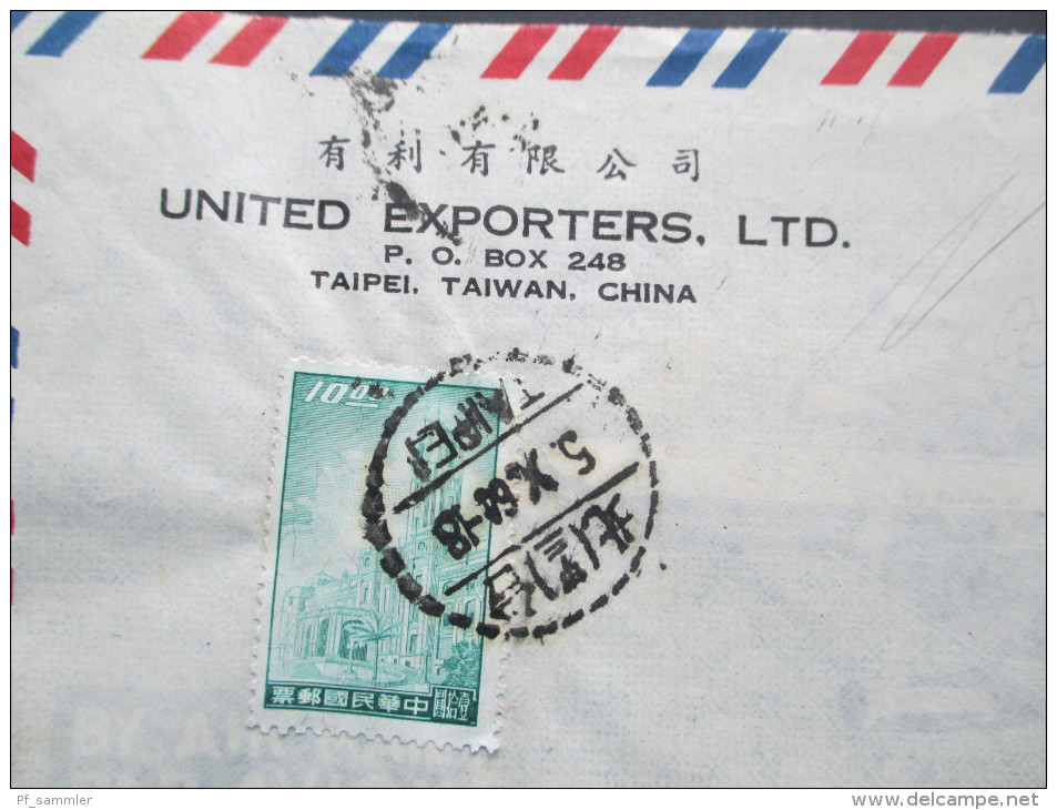 China Taiwan 1960er Jahre Luftpost / Air Mail. United Exporters, LTD. Taipei, China. Badische Anilin & Soda Fabrik - Lettres & Documents