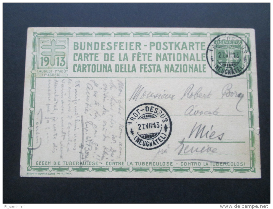 Künstler AK E. Kiefel. Schweizer Bundesfeier 1.8.1913, Das Rütli, Männer U. Frauen In Volkstracht, Ganzsache! - Briefe U. Dokumente