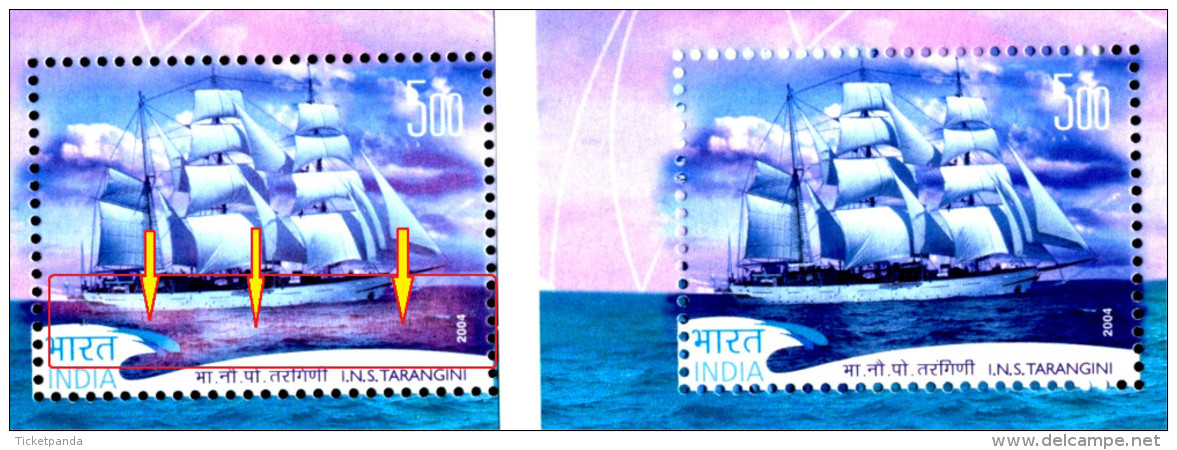 INDIAN NAVY-WAR SHIP-INS TARANGINI-ERROR-COLOR MISSING-2 X MS-INDIA-2004-MNH-MSE-143 - Plaatfouten En Curiosa