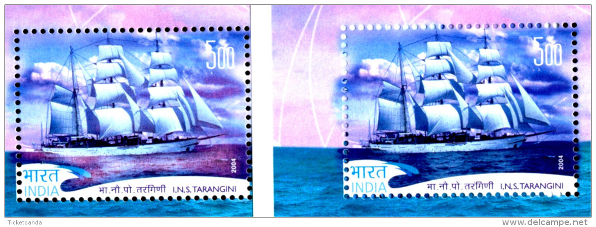 INDIAN NAVY-WAR SHIP-INS TARANGINI-ERROR-COLOR MISSING-2 X MS-INDIA-2004-MNH-MSE-143 - Plaatfouten En Curiosa