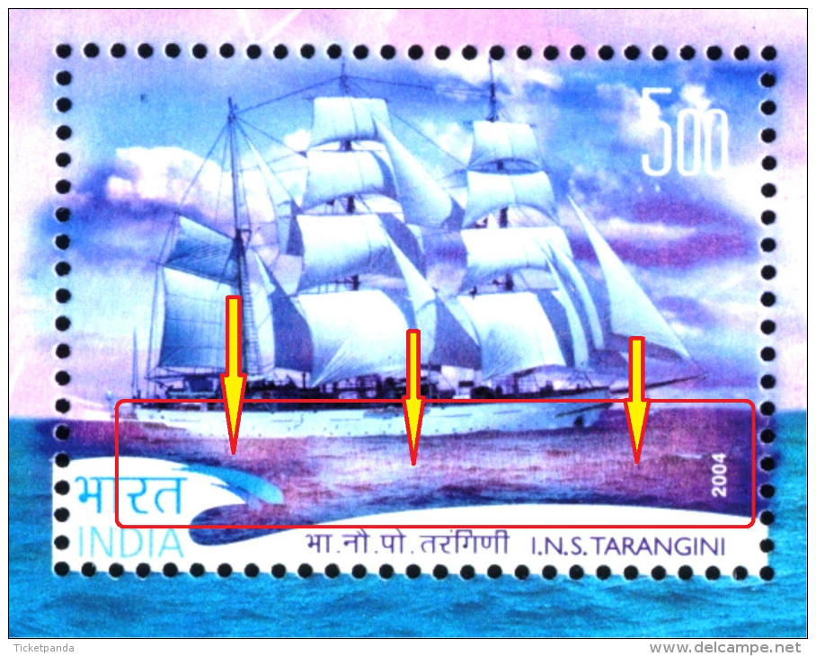 INDIAN NAVY-WAR SHIP-INS TARANGINI-ERROR-COLOR MISSING-2 x MS-INDIA-2004-MNH-MSE-143