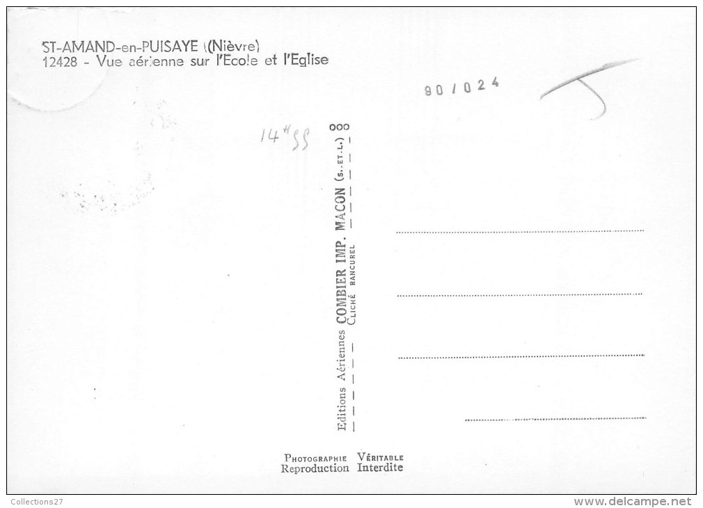 58-SAINT-AMAND-EN-PUISAYE- VUE AERIENNE SUR L'ECOLE ET L'EGLISE - Saint-Amand-en-Puisaye