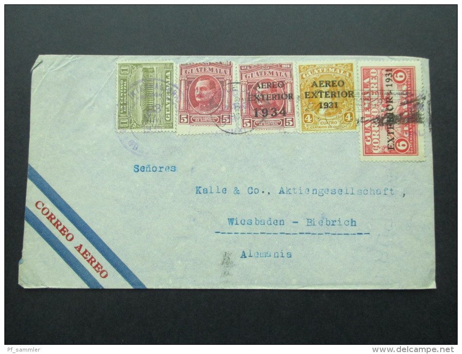 Guatemala 1935 MiF Luftpost Marken Mit Aufdruck Aereo Exterior 1934. Stark Verzähnte Marke!! Toller Beleg! - Guatemala