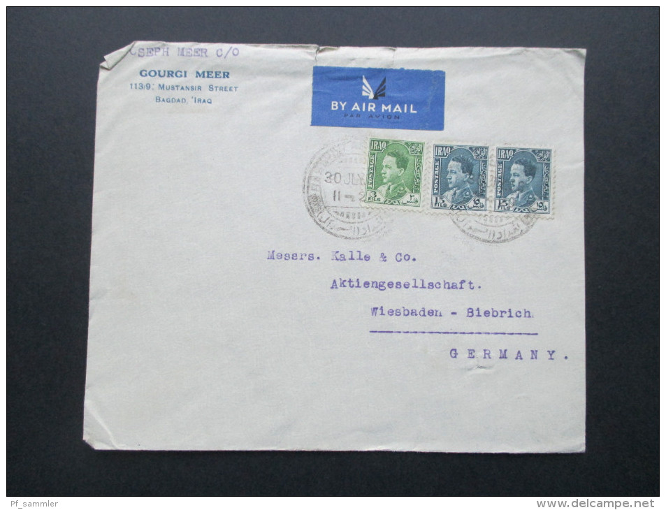 Irak / Iraq 1938 Luftpost / Air Mail. Gourgi Meer Mustansir Street Bagdad Nach Wiesbaden. - Irak