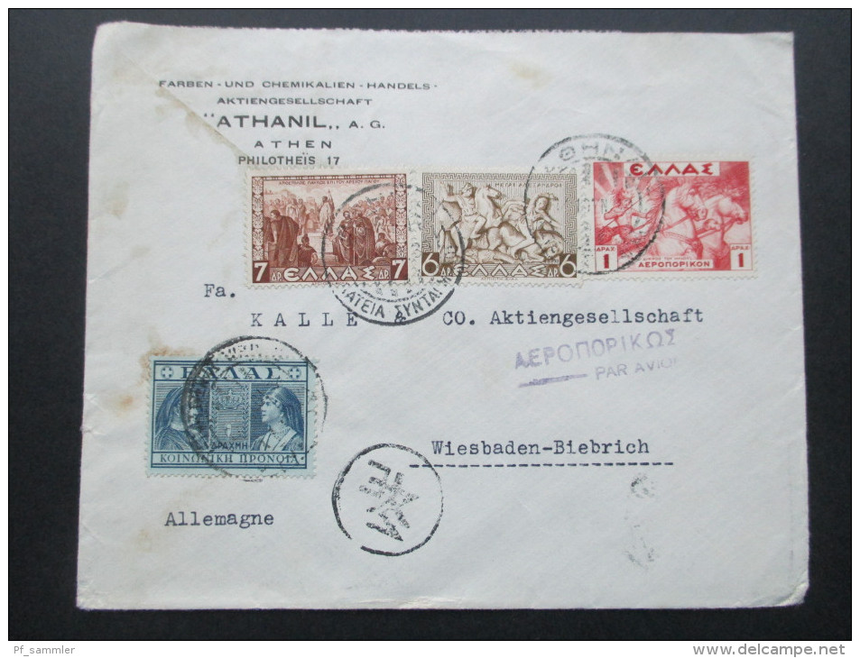 Griechenland 1939 Luftpostbrief MiF. Farben Und Chemikalien Handels Aktiengesellschaft Athanil - Cartas & Documentos