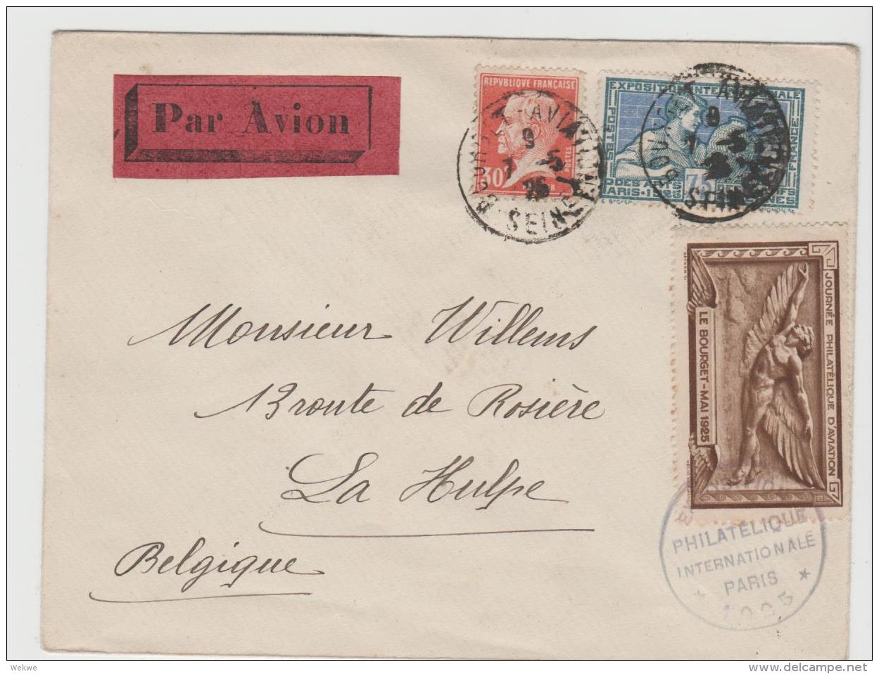 FS76 / FRANKREICH -  Luftpost Nach Belgien Mit Brauner Vignette Von Der Ausstellung Paris 1925 - Briefe U. Dokumente