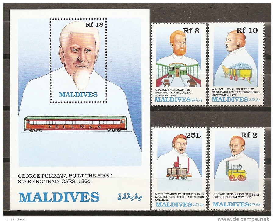 TRENES - MALDIVAS 1989 - Yvert #1219/22+H157 ** - Trains