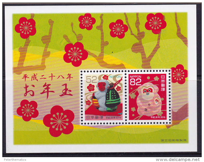 JAPAN, 2016, MNH, LUNAR YEAR,YEAR OF MONKEY,  MONKEYS, S/SHEET - Chinese New Year