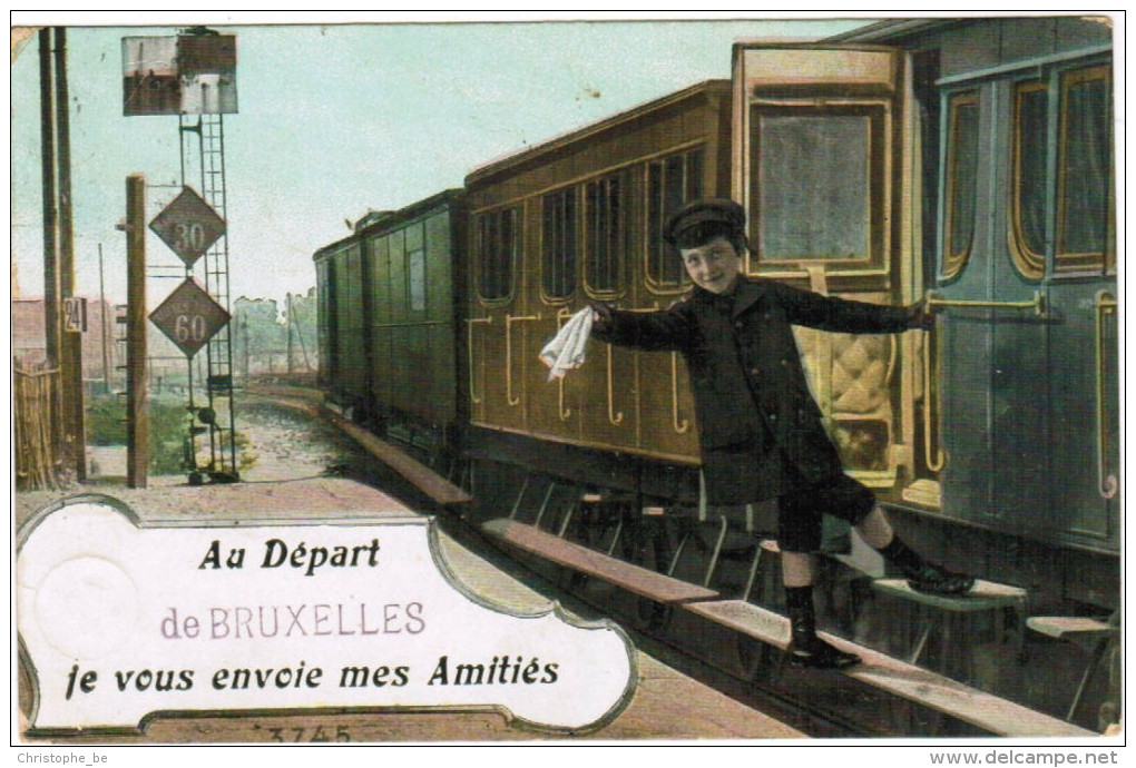 Trein, Train, Fantasy, Au Départ De Bruxelles Je Vous Envoye Mes Amitiés  (pk30370) - Trains
