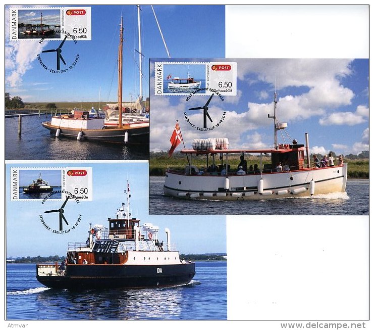 DENMARK / DANEMARK (2014) - Cartes Maximum Cards ATM - SYDFRIMEX 2014 - Mail Boats, Ships, Bateaux (IDA, Vesta, Røret) - Maximumkaarten