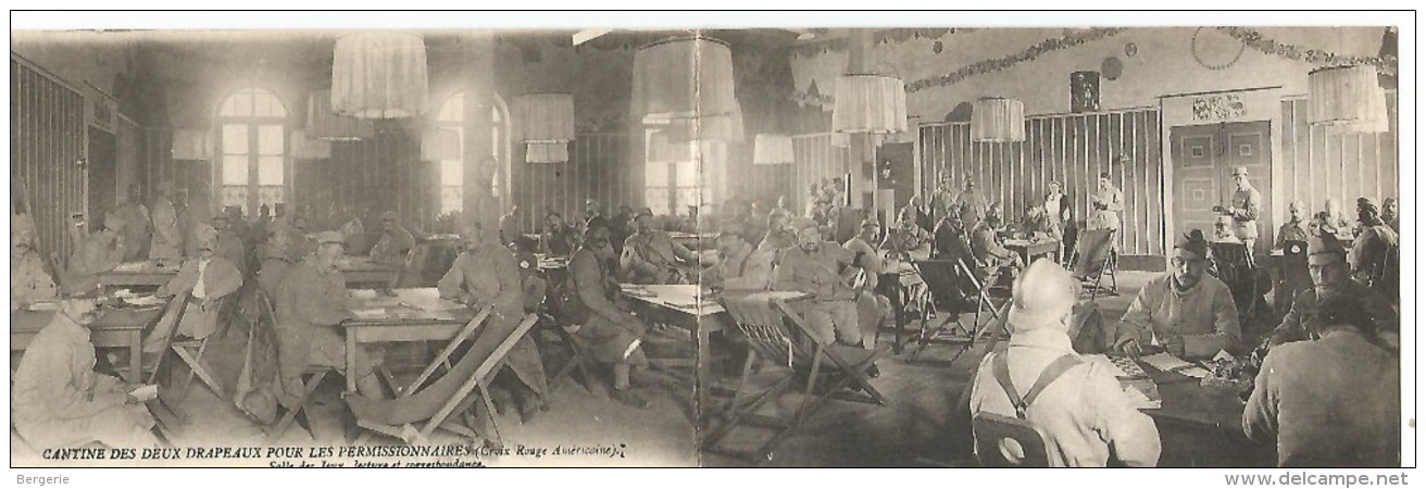Guerre De 1914/1915   Carte Panoramique  Cantine Des Deux Drapeaux Pour Les Permissionnaires - Guerre 1914-18