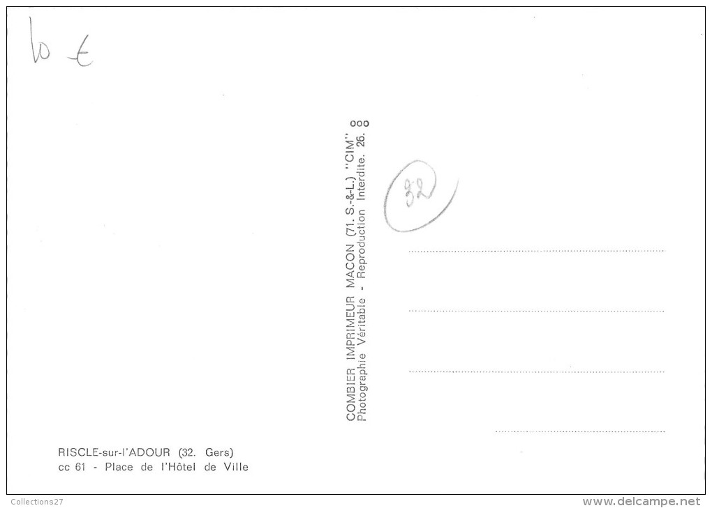 32- RISCLE SUR L'ADOUR -  PLACE DE HÖTEL DE VILLE - Riscle