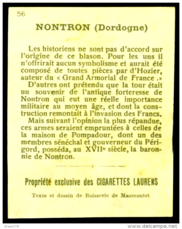 Cigarettes Laurens Blason Des Villes De France Historique Des Armoiries Nontron 2 Scans - Autres & Non Classés