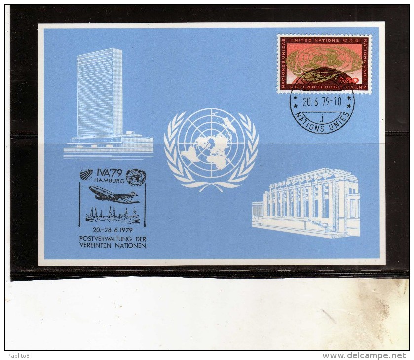 UNITED NATIONS GENEVE GINEVRA ONU UN UNO 1979 HEADQUARTES 1969 CENT. 60 HAMBURG MAXIMUM MAXI CARD - Cartes-maximum