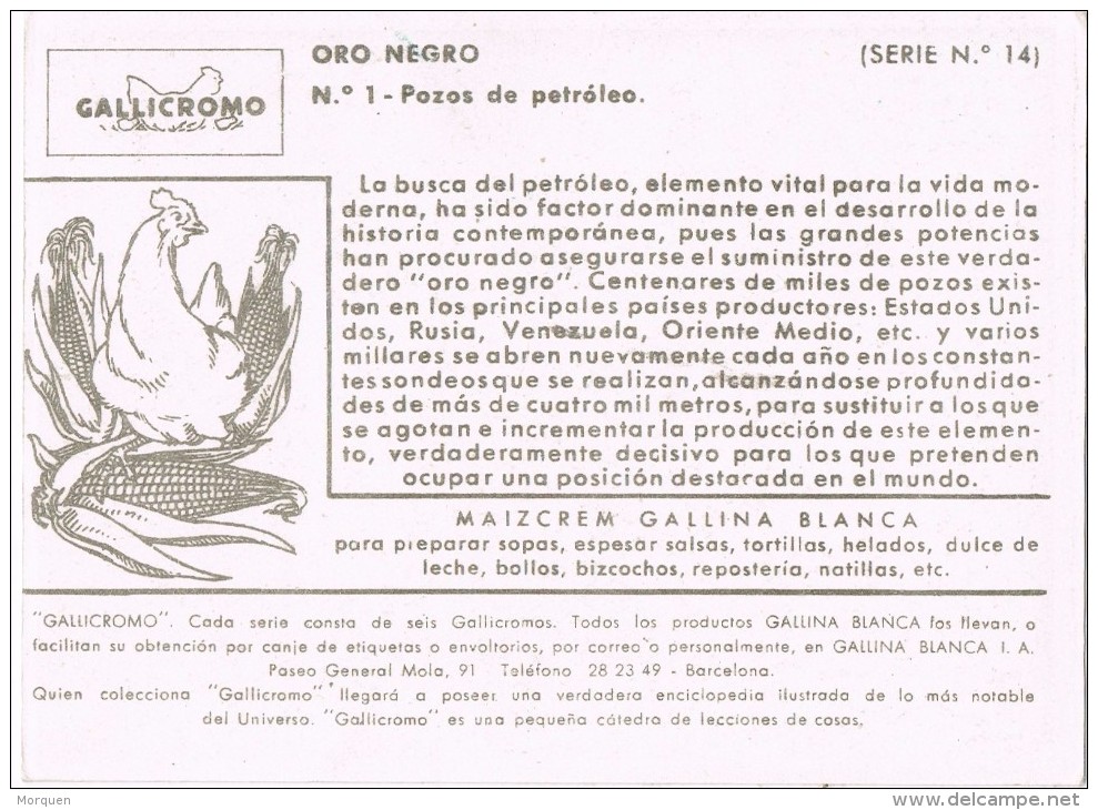 18444. Serie Completa 6 Cromos  GALLICROMO, Serie 14, ORO Negro. Petroleo - Geschichte