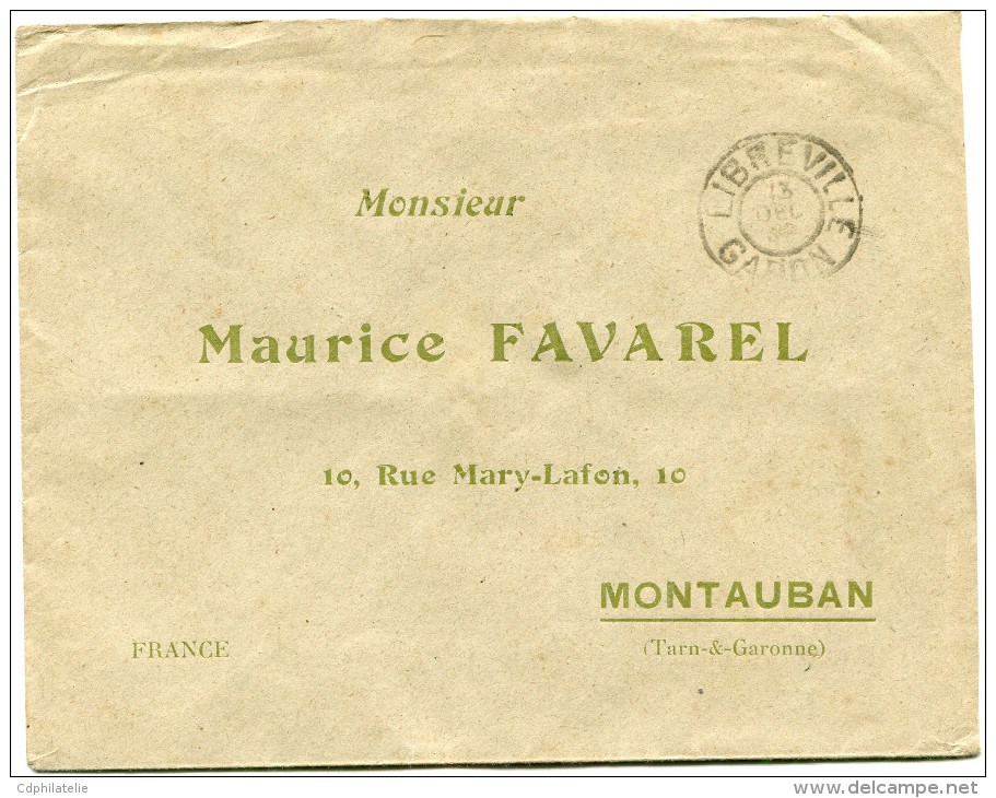 GABON LETTRE AVEC AFFRANCHISSEMENT AU VERSO DEPART LIBREVILLE 13 DEC 34 GABON POUR LA FRANCE - Covers & Documents