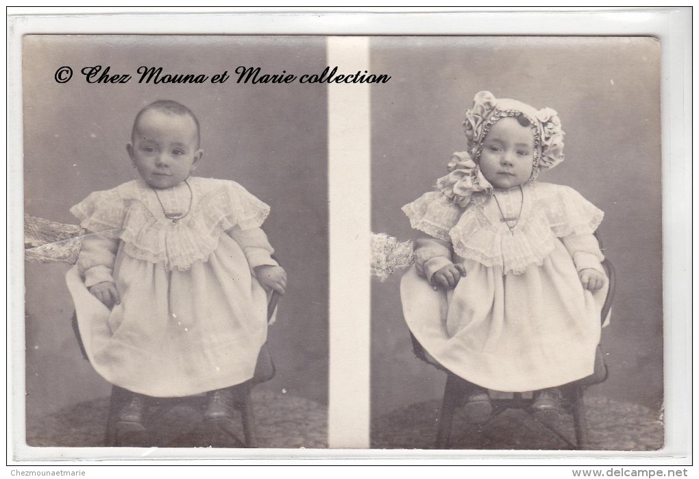 BEBE - AVEC ET SANS BONNET - CARTE PHOTO STEREO STEREOSCOPIQUE - PAPIER LAMY A COURBEVOIE - Portraits