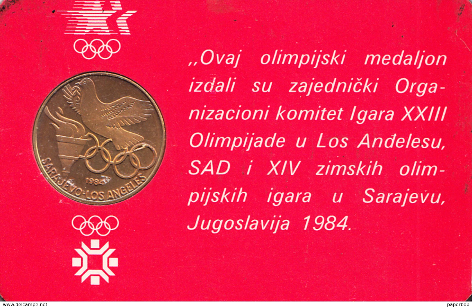 OLYMPIC GAMES SARAJEVO-LOS ANGELES ,MEDALION - Apparel, Souvenirs & Other