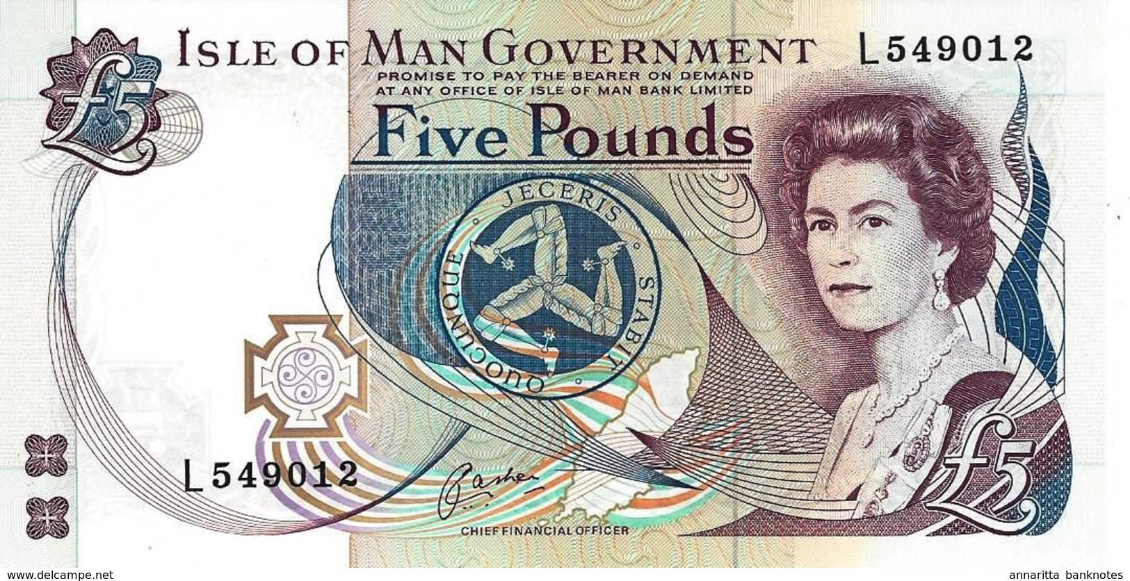 Isle Of Man 5 Pounds ND (1991), UNC (P-41b, B-115b) - 5 Pond