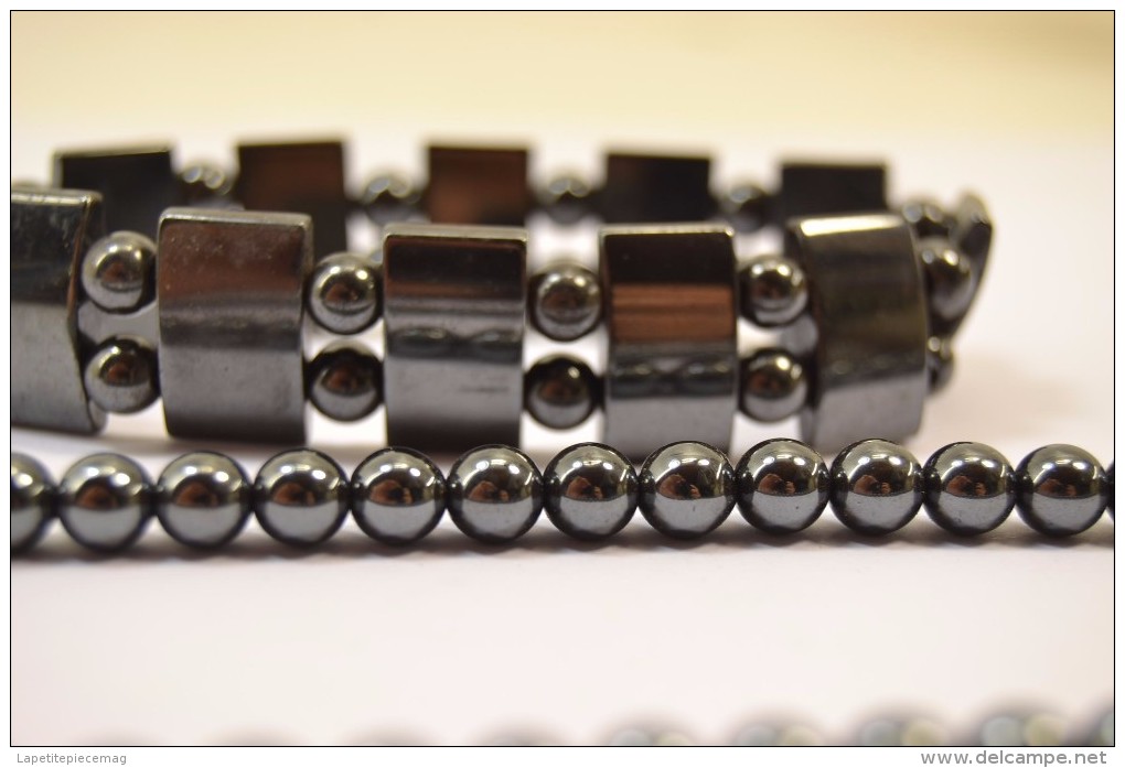 Ensemble Parure Chaine + Bracelet En Perles Noires. Années 1950 ? 1960 ? - Necklaces/Chains