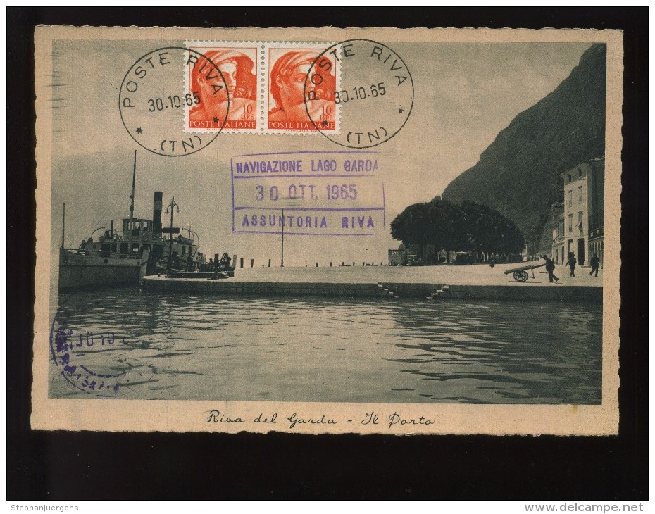 2x 10 L Michelangiolesca On Ship-Post-Card From RIVA Del Garda To VERONA - 1961-70: Storia Postale