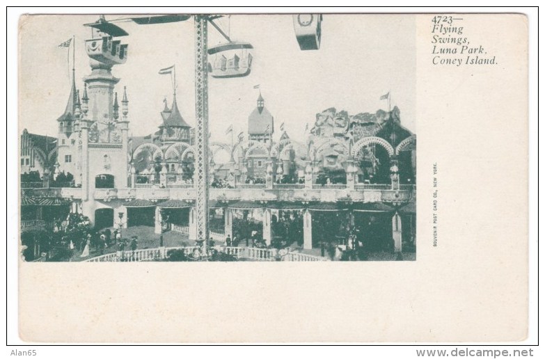 Coney Island Amusement Park New York, Luna Park Flying Swings Rides, C1900s Vintage Postcard - Brooklyn