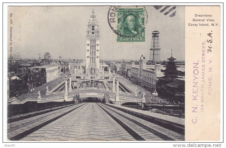 Coney Island Amusement Park New York, Dreamland General View, Chute The Chutes Ride, C1900s Vintage Postcard - Brooklyn