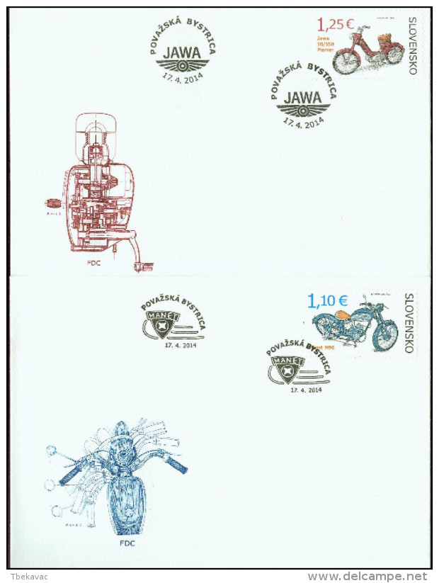 Slovakia 2014, FDC Covers Historic Motorcycles Mi.# 733-734, Ref.bbzg - FDC