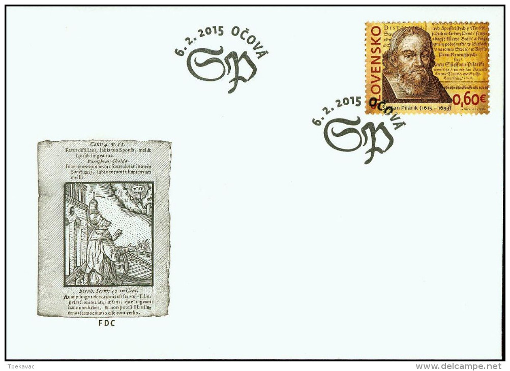 Slovakia 2015, FDC Cover Stefan Pilarik Priest Writer Mi.# 756, Ref.bbzg - FDC