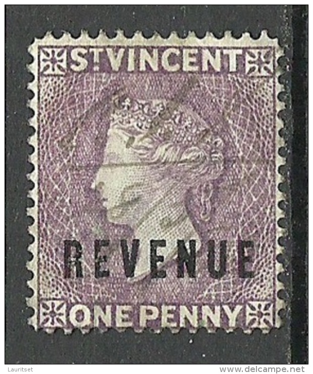 ST. VINCENT Ca 1880 Revenue 1 Penny Queen Victoria O - St.Vincent (...-1979)