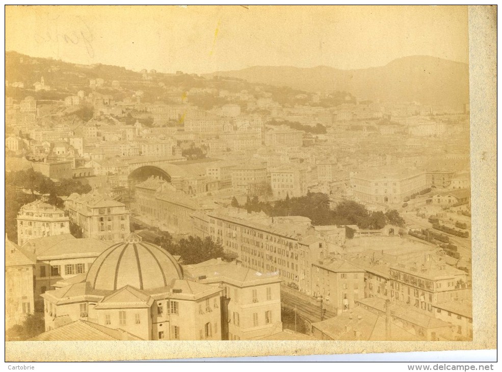 ITALIE GENOVA- Panorama Da S.Rocco Tirage Albuminé Monté Sur Carton Circa 1880 - Lieux