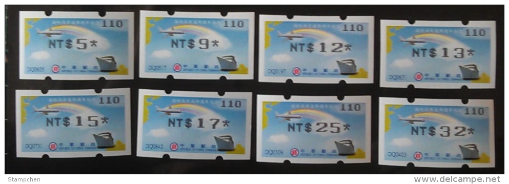 Set Of 8 ATM Frama 2009 Anni Launch Of Cross-strait Mail Links -Black - Plane Ship Rainbow Map Unusual - Machine Labels [ATM]