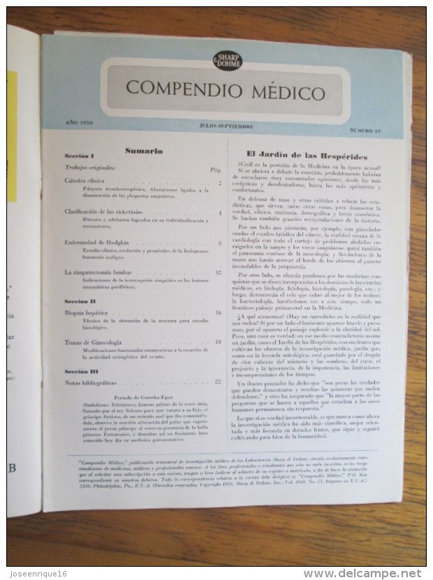 REVISTA COMPENDIO MEDICO SHARP & DOHME Nº 57 - 1950 - Salud Y Belleza