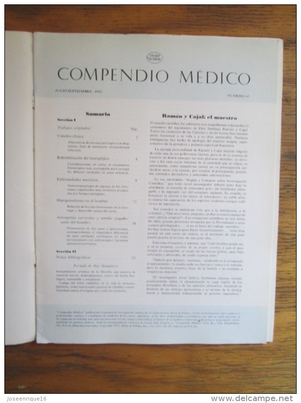 REVISTA COMPENDIO MEDICO SHARP & DOHME Nº 65 - 1952 - Santé Et Beauté