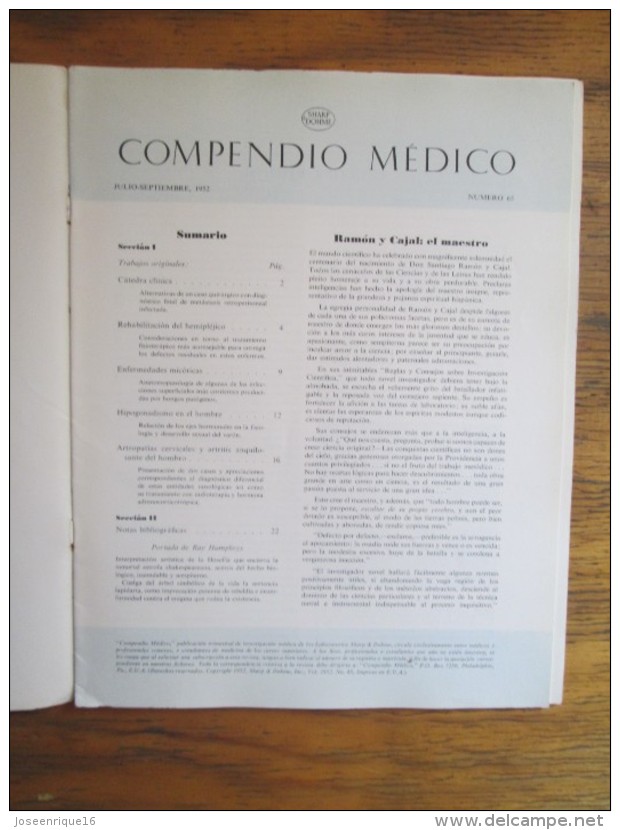 REVISTA COMPENDIO MEDICO SHARP & DOHME Nº 65 - 1952 - Salud Y Belleza