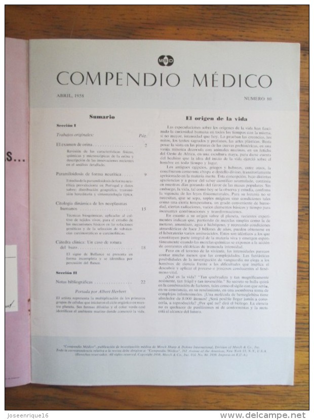REVISTA COMPENDIO MEDICO SHARP & DOHME Nº 80 - 1958 - Santé Et Beauté