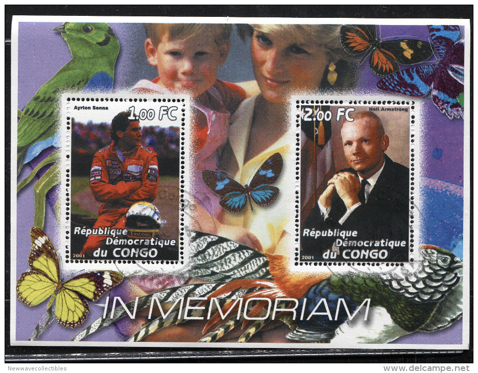 NEIL ARMSTRONG,AYRTON SENNA,FAMOUS On SOUVENIR SHEET STAMPS,CTO USED - Other & Unclassified
