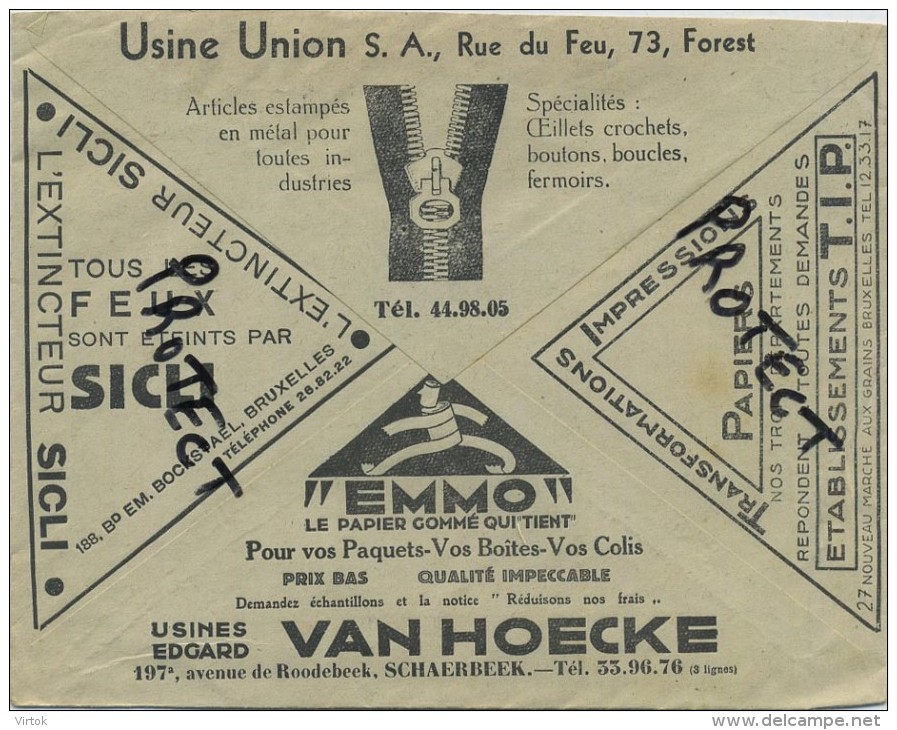 Old Envelope With Publicité: Forest Usine Union Crochets-boutons-boucles// Schaarbeek EMMO Papier - Bruxelles - Enveloppes