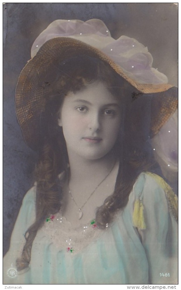 Beautiful Lady W Long Hair And Glamorous Hat Glamour Tinted Photo Postcard 1910 - Women