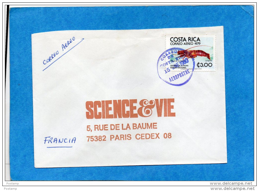 MARCOPHILIE-lettre*COSTA RICA-cad  -1980- Stamp  Langouste -pour Françe - Costa Rica