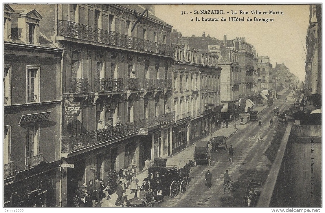 SAINT NAZAIRE (44) - La Rue Ville-ès-Martin à La Hauteur De L´ Hôtel De Bretagne - VOITURES à CHEVAL - Saint Nazaire