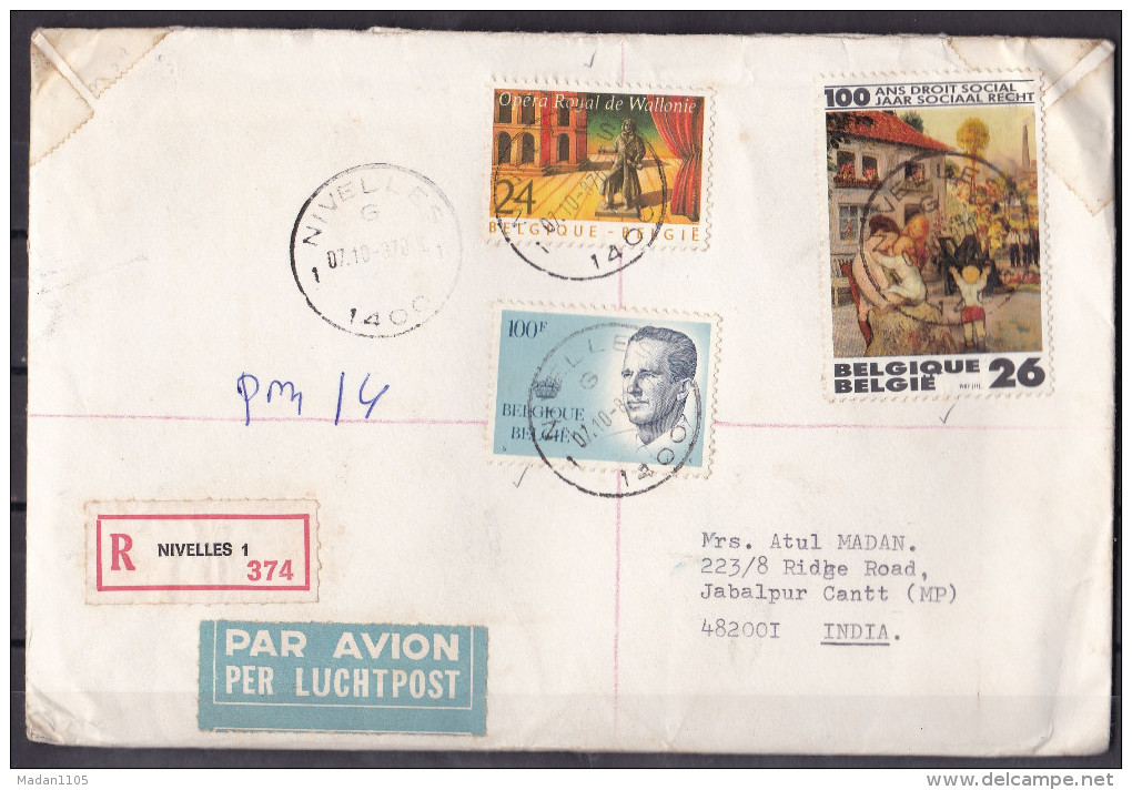 BELGIUM, 1982, Registered Airmail Cover From Belgium To India, 3 Stamps - Autres & Non Classés