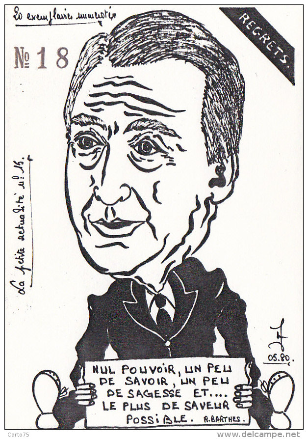 Illustrateurs - Lardie - Caricature  - Roland Barthes Littérature - 1980 - Lardie